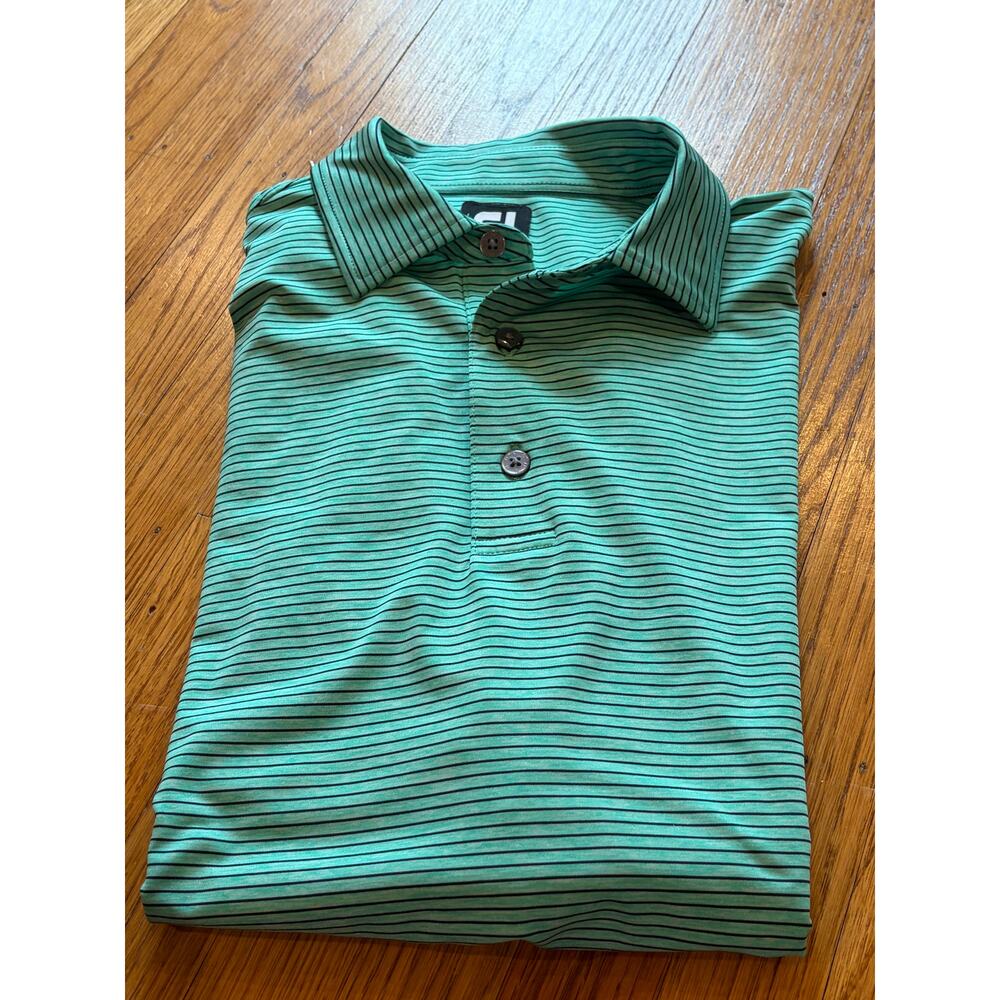 FootJoy Blue Striped Polo Shirt Men’s Size L Golf Performance